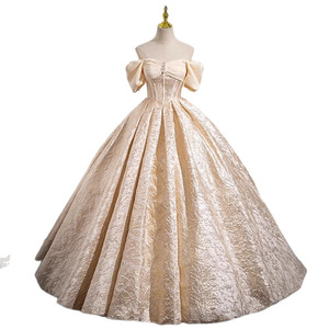 Champagne Ball Gown Wedding Dress Strapless Empire Waist Satin Vintage Princess Style Bridal Evening Gown Women 2026 - Product Image 5