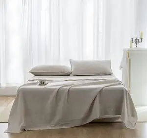 100% Linen Sheet Set 4 Pcs Washed Natural French Flax Bed Sheet Basic Style Soft Breathable Farmhouse