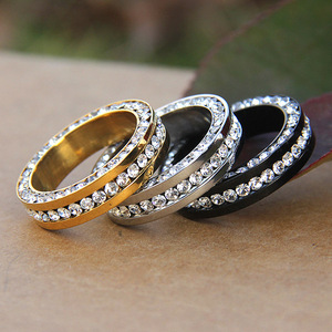 Fashion <b>Rings</b> 6Mm Three Sided <b>Diamond</b> Encrusted Stainless Steel Women's <b>Ring</b> Gift Jewelry Black Gold Silver Color - Product Image 4