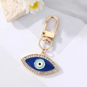 DREA blue Heart Evil Eye Key chain rhinestone Key rings wholesale For Bag Car Air pods Box Phone Charm