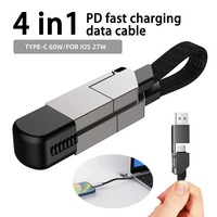 Câble de charge rapide multi 4 en 1 TYPE-C 60W/IOS 27W Ligne de charge rapide PD Attraction magnétique Porte-clés pour iPhone Téléphone portable