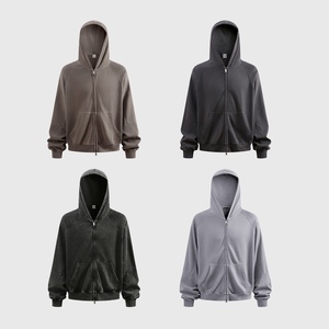 Heavyweight 480GSM 100% Cotton Zipper-Up Hoodie Oversized Raglan Sleeve Solid Lined Winter Vintage Boxy Streetwear - Product Image 2