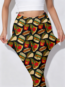 Leggings Modernos con Estampado Gráfico de Comida Rápida, Cintura Alta, Ajuste Delgado, Ropa Deportiva, Pantalones de Yoga, Estilo Urbano - Product Image 1