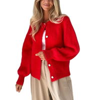 Cardigan en Mohair Tricoté Couleur Bonbon pour Femme, Style Décontracté, Automne Hiver, Couleur Unie, Boutonnage Simple, Manteau Pull Tricoté pour Femme