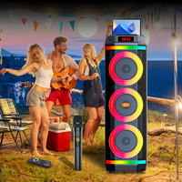 SING-E ZQS8316 Altavoz Karaoke Estéreo Triple de 8 Pulgadas con 2 Micrófonos, Luz RGB, Bajos HIFI, Inalámbrico, para Exteriores, Computadora, Teléfono Móvil