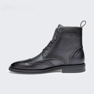 Wholesale <strong>Men</strong> Black Grain <strong>Brogue</strong> Ankle <strong>Boots</strong> Wingtip Perforation Side Metal Rivets Breathable Daily Dress Shoes - Product Image 2