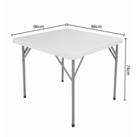Table pliante carrée en plastique HDPE blanc, moderne, imperméable et stable, pour jardin, terrasse, fête en plein air