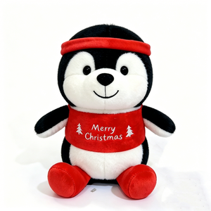 Peluche de Pingüino Navideño, Adorable Peluche Blanco y Negro con Traje Rojo, Regalo Navideño para Niños, Suave y Festivo - Product Image 1