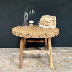 Chevet rond convertible moderne en bois de récupération, meubles de chambre à coucher en bois massif, artisanat en métal, décoration intérieure, ensemble extérieur - Product Image 1