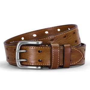 Cinturón de Cuero Vacuno de Primera Calidad Tiyo para Hombre, Estilo Vintage, Hebilla Plateada, Cuero Genuino Duradero, Cinturón Trenzado de 3.5 cm para Jeans - Product Image 3