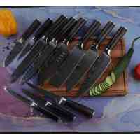 Ensemble de couteaux de cuisine japonais en acier inoxydable Tc 11 pièces, ensemble de couteaux de chef 4Cr13 Damas avec manche en bois