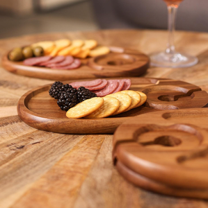 <span class=keywords><strong>Plateau</strong></span> à vin en bois d'acacia poli, assiette jetable pour apéritifs, <span class=keywords><strong>plateau</strong></span> à cocktails pour la nourriture occidentale, support pour <span class=keywords><strong>verre</strong></span> à vin rouge et steak - Product Image 4