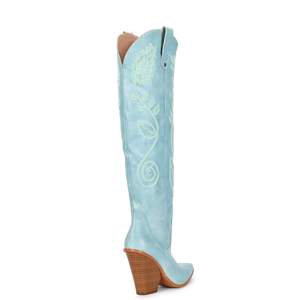 Stivali Alti al Ginocchio WETKISS Personalizzati con Punta Affusolata, Tacco Grosso Bianco, Stile Western Azzurro per Donne - Product Image 5