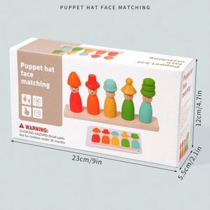 Jeu de coordination œil-main pour tout-petits garçons et filles, jouet d'empilage en bois, cadeau pour bébé, blocs de correspondance visage-chapeau de marionnette - Product Image 6