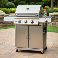 Barbecue à gaz extérieur haut de gamme en acier inoxydable avec 4 brûleurs, brûleur latéral au propane, roues et allumage piézoélectrique