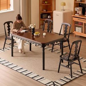 French Retro Style <b>Solid</b> <b>Wood</b> Rectangular Dining <b>Table</b> For Small Apartment Home Use - Product Image 3