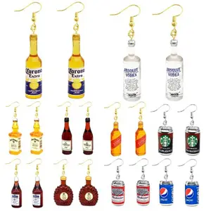 Manufactory Wholesale Personalized Resin Drink Bottle Pendant Earrings Novel Cola Cans Wine Bottle Funny Earring for Women