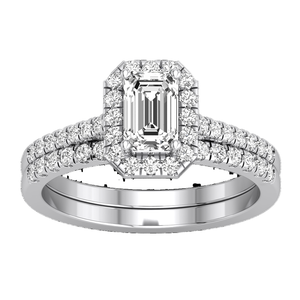 Bague de mariage de luxe pour femme en or jaune et blanc 9 carats, taille émeraude, 0,98 carats, clarté VS, couleur EF, diamant de laboratoire certifié IGI - Product Image 1