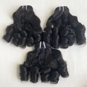 Cuticle Aligned 100% Indian hair hot sale Fumi Bouncy Curl Human Hair Weaving Bundles With Closure