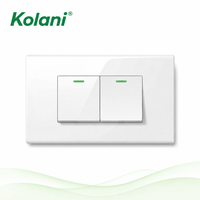 Indikator LED Hijau Kolani, Saklar Lampu Dinding 2 Gang Tahan Lama, Modul Ganda 120, Pemasangan Tersembunyi, 16A 250V IP20, Panel PC Putih Mengkilap