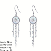 Boucles d'oreilles élégantes en argent véritable S925 avec zircon cubique et coquille de nacre blanche, style pompon, pour femme