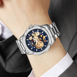 Octagonal hollow <b>automatic</b> mechanical men's wristwatch with solid steel strap and water-resistant function - Product Image 6