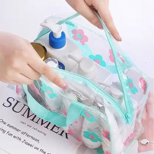 <b>Transparent</b> PVC <b>Makeup</b> <b>Bags</b> Portable Women's Floral Waterproof Cosmetic <b>Bag</b> Travel Washing Toiletry Shower Storage Pouches - Product Image 3