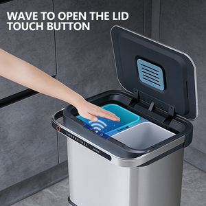 Cubo de Basura Doméstico Inteligente con Sensor, Separación de Residuos Secos y Húmedos, Doble Capa, Gran Capacidad, Acero Inoxidable, Clasificación de Residuos, Modelo 3156 - Product Image 2