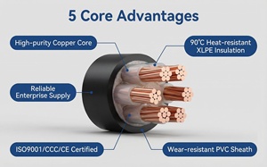 YJV <span class=keywords><strong>สาย</strong></span>ไฟฟ้าใต้ดิน<span class=keywords><strong>4</strong></span> * 10mm ² 8AWG <span class=keywords><strong>NYY</strong></span> <span class=keywords><strong>4</strong></span>คอร์ XLPE ฉนวนพีวีซีแรงดันไฟฟ้าต่ำฉนวนพีวีซี - Product Image 5