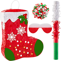 Chaussettes de Noël Pinata Fournitures Mini Pinata avec Bandeau et Confettis Chauve-Souris Xmas Mini Bas Rouge Pinata