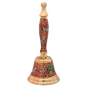 Cloche à main artisanale en laiton Meena avec motif religieux émaillé, plaquée or, décoration décorative pour la maison/la table, cadeau pour l'occasion Pooja - Product Image 2