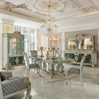 Nouvel ensemble de table à manger de luxe classique, mobilier sculpté doré, Turquie, ensembles de salle à manger haut de gamme en marbre vert pour projets de villas