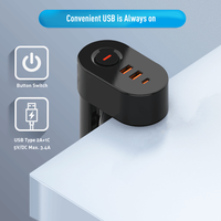 Multiprise de bureau sans perçage 16A 250V avec USB et 3 prises, rallonge multiprise de table