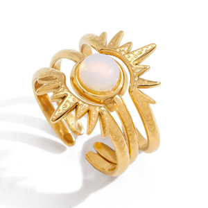 Sun Shape Gold Tone <b>Ring</b> With <b>Opal</b> Stone Bezel Setting Unisex Jewelry Gift - Product Image 5