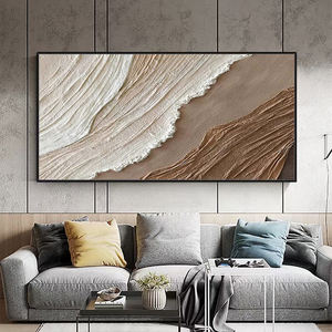 Mintura, arte de pared minimalista personalizado, venta al por mayor, textura 3D, imagen de onda abstracta, pintura al óleo acrílica marrón y blanca sobre lienzo - Product Image 4