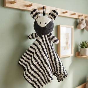 Doudou bébé en coton rayé noir et blanc au crochet, motif zèbre, pour nourrissons, taille personnalisable, aspect luxueux - Product Image 2