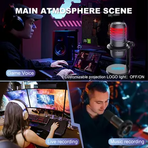 Microfone para jogos de captura de alta sensibilidade por atacado de fábrica com microfone USB com iluminação Rgb para amantes de jogos