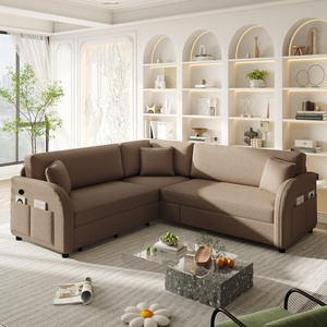 Divano <span class=keywords><strong>letto</strong></span> componibile a L imbottito da 85,1 pollici con funzione estraibile e porte USB - Product Image 2