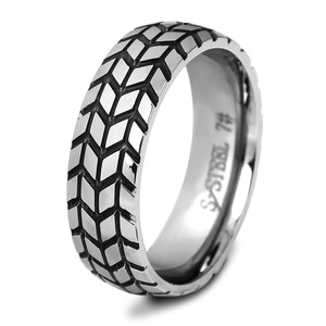 S-Steel 6Mm Gold Tone Geometric Tire <b>Ring</b> Unisex Fashion Jewelry Gift - Product Image 2