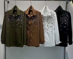 Blus Katun Bordir Payet Merek Mewah Kelas Atas Kemeja Wanita Musim Semi Musim Panas Musim Gugur Atasan Lengan Panjang Blus Wanita - Product Image 4