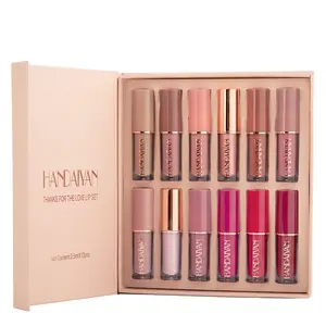 HANDAIYAN 12 Colors Matte Shimmer Lip Gloss Gift Set Waterproof Liquid Lipstick Makeup Cosmetics Customized Logo