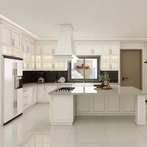 Cuisine modulaire en bois de cerisier massif moderne sur mesure avec évier et rangement - Product Image 1