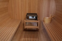 Sauna de barril de uso familiar personalizada fábrica al por mayor cicuta Canadiense/sauna de barril de cedro rojo al aire libre