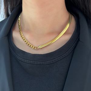 Fashion <b>Necklaces</b> Stainless Steel 18k Gold Plated Cuban Link Chain Snake Chain Two Tone Design Bold <b>Statement</b> Jewelry for Women - Product Image 2