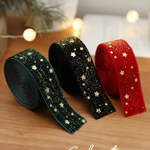 4cmと2.5cmの金箔押しエコフレンドリーカスタムメリークリスマスベルベットリボン（片面）ギフトラッピング用 - Product Image 1