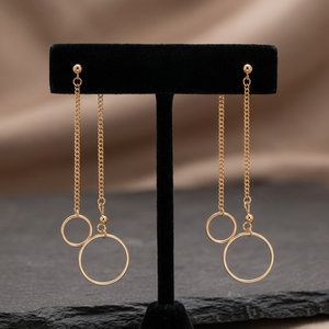 Boucles d'oreilles pendantes géométriques bohèmes pour femmes en laiton plaqué or faites à la main, accessoires élégants et tendance - Product Image 4