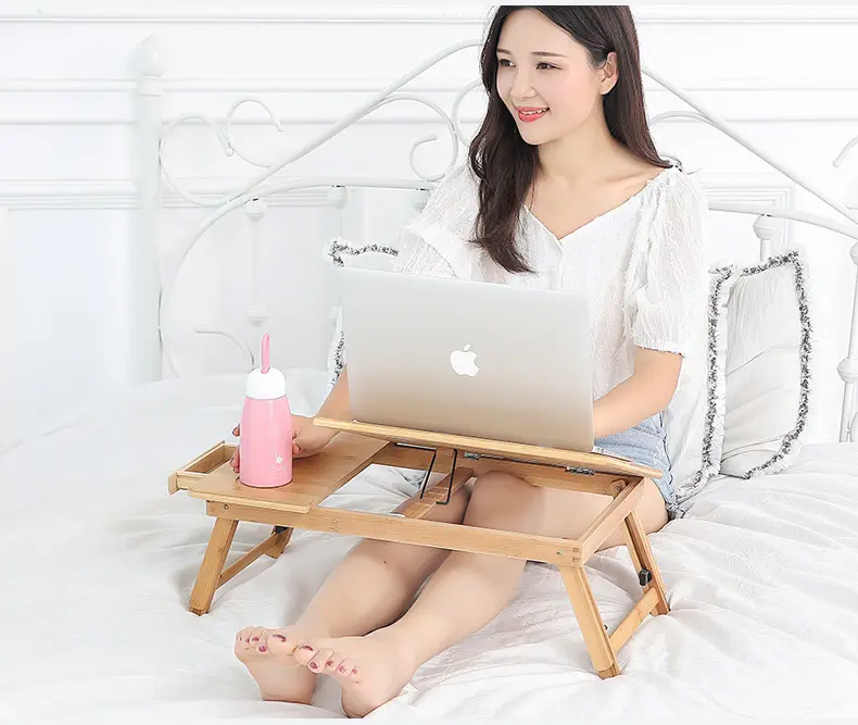 Mesa de bambú para ordenador portátil, escritorio plegable y ajustable, 5v, con cable de extensión USB, respetuoso con el medio ambiente, plegable, barato, 15kg
