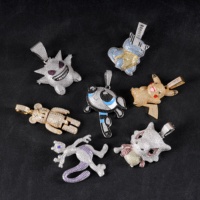Nouveau Pendentif Anime de Haute Qualité Plaqué Or en Laiton avec Zircon 5A, Bijou Hip Hop Personnage Glacé, Cadeau avec Chaîne Cordon