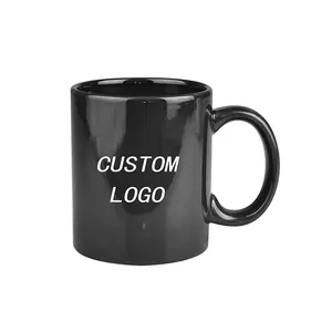 Cốc Trà Đen Tùy Chỉnh Quà Tặng Logo In Theo Yêu Cầu Cốc Cà Phê Gốm Đen Mờ Trơn 11Oz Thăng Hoa Sứ