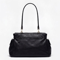 Sac fourre-tout en cuir souple grande capacité noir pour femme avec poignée supérieure, poche avant zippée, poches latérales, logo personnalisé